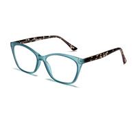 2SeeLife Large Cat Eye Reading Glasses For Women - Medium-Wide Faces, Durable Frame, Spring Hinges, Oversized Cateye Readers, Turquoise, +1.50