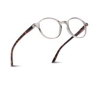 2SeeLife Small Round Reading Glasses for Men & Women - Narrow-Medium Fit, Sturdy Frame, Spring Hinges, Premium Retro Readers, Clear Tortoise, +2.50