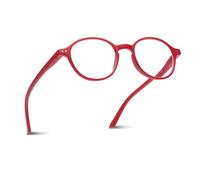 2SeeLife Small Round Reading Glasses for Men & Women - Narrow-Medium Fit, Sturdy Frame, Spring Hinges, Premium Retro Readers, Red, +1.25