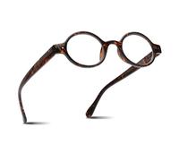 2SeeLife Small Round TR-90 Reading Glasses for Men & Women - Narrow-Medium Fit, Sturdy Frame, Spring Hinges, Retro Readers, Brown Tortoise, +1.00