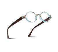 2SeeLife Small Round TR-90 Reading Glasses for Men & Women - Narrow-Medium Fit, Sturdy Frame, Spring Hinges, Retro Readers, Aqua Blue, +1.00