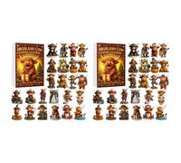 2set 2025 Highland Cow Advent Calendars, Highland Cow Advent Calendar with 24 Mini Highlands Cows Ornaments 24 Days Christmas Countdown Calendar Christmas Xmas Tree Home Holiday Gifts