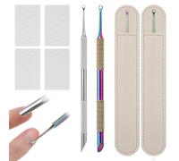 2Set Cuticle Remover Tool,Metal Nail Cuticle Pusher,Double Ended Nail Scraper Tool for Salons Or Home Use (2Remover +4Sandpapers+2Leather Case)