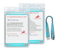2set Postural Tachycardia Syndrome (PoTS) Awareness Medical Card with Writable Panel and Patterned Lanyard Emergency Contact