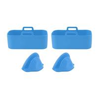 2Set Rectangular Fryer Silicone Pot Fryer Silicone Liners Rectangular Basket for Ninja DZ201 Foodi 8QT (Blue)