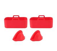 2Set Rectangular Fryer Silicone Pot Fryer Silicone Liners Rectangular Basket for Ninja DZ201 Foodi 8QT (Red)