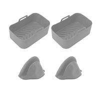 2Set Rectangular Fryer Silicone Pot Fryer Silicone Liners Rectangular Basket for Ninja DZ201 Foodi 8QT (Grey)