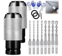 2Set Rotary Hammer Adapter with Impact Drill Bit Set,5PCS/Set Multi-Functional Electric Hammer to Drill Converter,Quick Release Adapter Converter for Drills Wrench,Boost Your Drilling (with Gloves*2)
