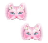 2set Therian Cat Mask Kit, Tiermaske mit realistischem Druck und Gummizug, Blank Foxcat Mask with Realistic and Eye Mesh,DIY Therian Maskmaking Kit,ideal für Tier Faschingskostüme zum Karneval (Pink)