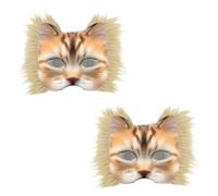 2set Therian Cat Mask Kit, Tiermaske mit realistischem Druck und Gummizug, Blank Foxcat Mask with Realistic and Eye Mesh,DIY Therian Maskmaking Kit,ideal für Tier Faschingskostüme zum Karneval (Beige)