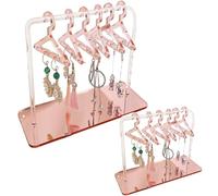 2Sets Acrylic Earring Holder with 16 Mini Hangers, Coat Hanger Jewelry Display Dangle Earring Hanging Organizer Acrylic Ear Studs Display Rack for Retail Show Personal Exhibition, 2.3x4.6x5.9inch .
