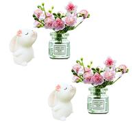 2Sets Dollhouse Miniature Flower in Vase and Rabbits, 1:12 Scale Dollhouse Miniature Decor, Car Decoration,Spring Peach Blossom,2 in.