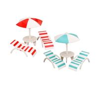 2Sets Miniature Beach Chair Set of Dollhouse Accessories with Umbrella Realistic Summer Decor for Imaginative Play for Miniatures and Crafts