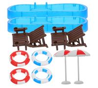 2Sets Miniature Doll House Swimming Pool Models with Swim Rings Beach Chairs for Mini House Decoration and Micro Landscape Layouts