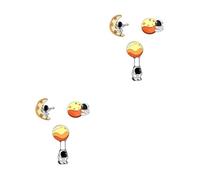 2sets Portable Alloy Astronaut Brooches Cute Decorative Accessories for Clothing Bags Student Supplies Kawaii Design Featuring Hot Air Balloon Planet Moon Astronauts 3pcs*2