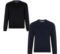 2SwordS Men's Basic Plain Crew Neck Big and Tall Sweatshirts Multipack Heavy Duty Jumper For Men Black & Navy7XL