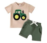 2T Summer Outfits for Boys Toddler Boys Baby Girls Printed Pullover for Kids Summer Fashion Crew Neck Solid Short Sleeved Pocket ShortsTwo Piece Children's Outfits 2T (Green, 12-18 Months)