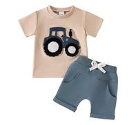 2T Summer Outfits for Boys Toddler Boys Baby Girls Printed Pullover for Kids Summer Fashion Crew Neck Solid Short Sleeved Pocket ShortsTwo Piece Children's Outfits 2T (Navy, 6-12 Months)