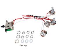 2T1V Electric Guitar 500K Pots Control Knobs 5-Way Switch with Jack Wiring Harness Kit for Strat Style Guitar Replacements, Black Cap