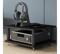 2Tier AV Media Stand Wooden Audio Rack for HiFi Systems ShockAbsorbing Feet Metal Frame Open Turntable Shelf for Home Theater Black (40x35x22cm)