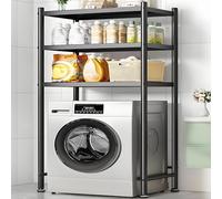 2Tier Heavy Duty Steel Laundry Shelf with WheelsOver Washer & Dryer Storage Rack 3Tier Organizer for Small Spaces Apartments & BedroomsBlack 70x40 cm