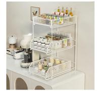 2Tier Kitchen Countertop Storage Rack Pull Out Spice Rack Organizer for Drawer Under Sink Bathroom Organizer with Sliding Drawer Teacup Shelf for Sideboard/Office (White B3)