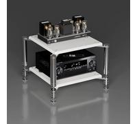 2Tier Media Stand Adjustable Video Audio Rack ShockAbsorbing Stereo Cabinet Open Component Storage MultiFunction Media Organizer (White 41cm/16.1in)