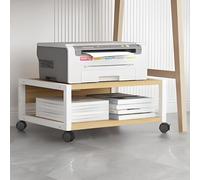 2Tier Mobile Printer Stand with Lockable Wheels HeavyDuty Rolling Printer Cart for Small Spaces Industrial Office Printer Shelf Light Walnut Finish (H9.8/25cm)
