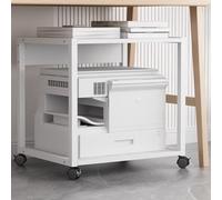 2Tier Mobile Printer Stand with Lockable Wheels HeavyDuty Rolling Printer Cart for Small Spaces Industrial Office Printer Shelf Under Desk Storage (White H21.6/55cm)