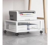 2Tier Mobile Printer Stand with Lockable Wheels HeavyDuty Rolling Printer Cart for Small Spaces Industrial Under Desk Printer Shelf Office Equipment Storage (White H9.8/25cm)