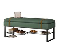 2Tier Narrow PU Upholstered Bench with Metal FrameMultifunctional Storage Ottoman for Bedroom Living Room Entryway (Green 47.24in/120cm)