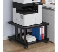 2Tier Rolling Printer Stand with Storage Shelf HeavyDuty Under Desk Organizer for Home Office Movable Copier Cart (Black 60 x 60 x 38 cm)
