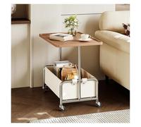 2Tier Rolling Side Table with WheelsSmall Laptop & Coffee Table Leather Storage Shelf for Sofa Bed Bathtub (Brown & White) Versatile Stylish & Functional Furniture
