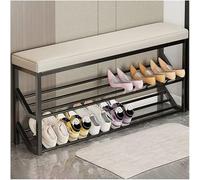 2Tier Shoe Storage BenchIndustrial Metal Shoe Rack Organizer for Entryway Hallway MudroomBlack & Beige 100x20x48cmStylish Seating & Storage Solution