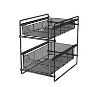 2Tier Sliding Closet Basket nizerMesh Sto Solut with PullOut sCarbon Steel for Un Sink/BureauBlack/Sk Design