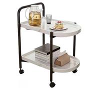2Tier White Side Table with Handle Faux Marble Shelves Rolling Bedside Cart Movable Couch Serving Cart Utility Storage Organizer for Kitchen & Home