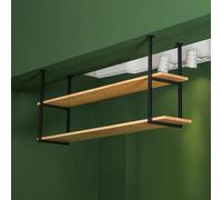 2Tier Wooden Floating Shelves Ceiling Hanging Detive Shelf Kitchen& Wine Rack for Living Room Restaurant Bar Solut