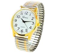 2Tone Large Face Easy to Read Stretch Band Watch, Quartz Movement
