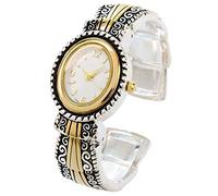2Tone Metal Western Style Decorated Oval Face Women's Bangle Cuff Watch