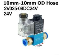2V025-08 24V DC Air Solenoid Valve 2 Position 2 Port Normally Closed with PC Quick Connector for Air Compressor, Aluminum Body for Pilot or Exte(2V025-08DC24V/PC10)