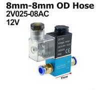 2V025-08 Two-Way 2-Position 2-Port Pneumatic Solenoid Valve for Air Compressors - DC 12V/24V, AC 110V/220V/380V, Aluminum Body, Manual Override(2V025-08DC12V/PC8)