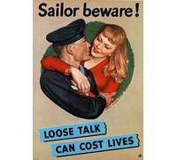 2W52 Vintage WWII Sailor Beware Loose Talk Costs Lives Security Navy War Poster WW2 - A3 (432 x 305mm) 16.5" x 11.7"