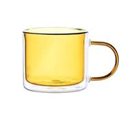 2WFYJNITP Everyday Use Colorful Double Wall Drinking Glasses with Handle, Borosilicate Glass Teacups Coffee Mugs, 240ML for Ice Tea(Amber)