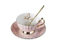 2WFYJNITP Tea Cups Luxury Bone China Retro Coffee Mug High Grade Exquisite Ceramic Tea Set with Spoon Black for Latte(B)