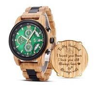 2win Engraved Wooden Watch for Husband My Man, Men’s Chronograph Watch with Eye-Catching Green Dial & Unique Wooden Design, Anniversary Birthday Christmas Valentine Gift for Him, A-for-Husband