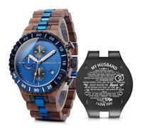 2win Engraved Wooden Watches for Men Blue Date Chronograph Military Luxury Personalized Customized Wrist Watches Anniversary Watch Gift for Husband My Man Boyfriend, B-for-Husband