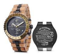 2win Engraved Wooden Watches for Men Gold Date Chronograph Military Luxury Japanese Movement Personalized Anniversary Watch Gift for Husband My Man Boyfriend, B-for-Husband
