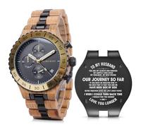 2win Engraved Wooden Watches for Men Gold Date Chronograph Military Luxury Japanese Movement Personalized Anniversary Watch Gift for Husband My Man Boyfriend, A-for-Husband