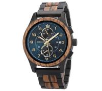 2win Luxury Men's Wooden Watch Multifuctional Chronograph Military Imported Movement Watch with Date Display Luminous Stylis, Ebony