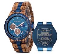 2win Mens Personalized Engraved Wooden Watches Fashion Multifunction Custom Watch Birthday Anniversary Wood Watches for Husband Boyfriend Dad Him Son with Gift Box, A-for Son From Mom, wooden watch
